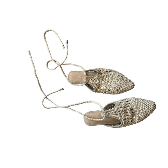 RAG & CO Cream Woven Lace Up Flats Sandals Size US 8 - Picture 8 of 8